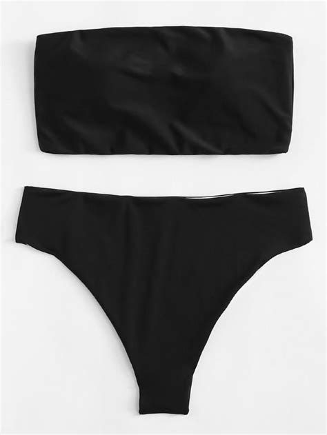 Plain Bandeau Bikini Set SheIn Sheinside Bandeau Bikini Set