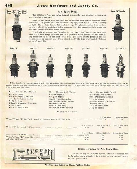 Early Spark Plug Reference Chart Technical Antique Automobile Club