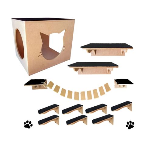 Kit Play Nicho Gatos Toca Escada Ponte Prateleira Pcs Mdf Shopee