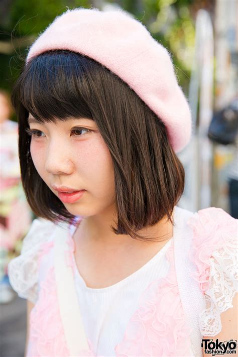 Harajuku Pastel Lingerie Style W Pink Negligee Beret Ruffle Socks Ankle Boots Tokyo Fashion