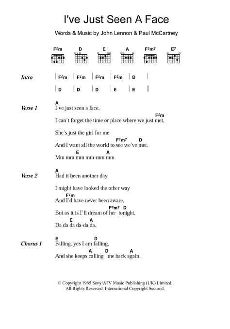 I've Just Seen A Face by The Beatles - Guitar Chords/Lyrics - Guitar ...