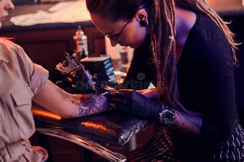 Process Of Tattoo Makining At Cozy Tattoo Salon Stock Photo Image Of