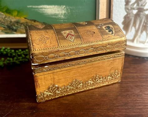 Vintage Italian Florentine Hand Painted Wooden Chest Jewelry Etsy