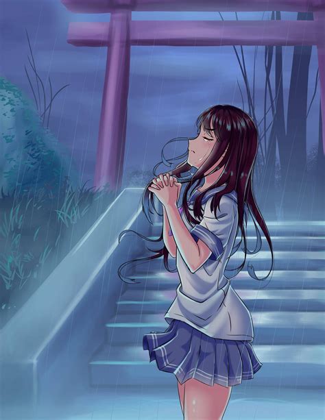 Download Aesthetic Sad Anime Girl Praying In Rain Wallpaper