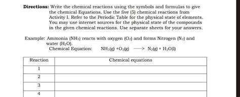 Directions Write The Chemical Reactions Using Studyx