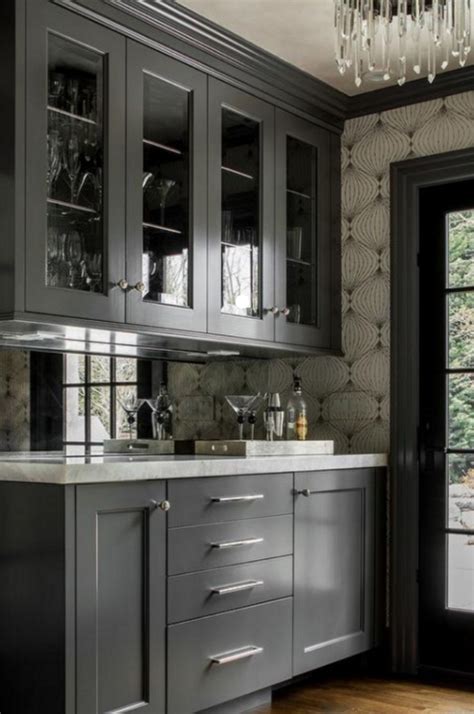 Grey Glass Door Cabinets With Silver Knobs And Pulls French Door Wood