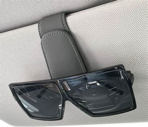 Dacitiery Sunglasses Holder For Car Sun Visor Magnetic Leather Car