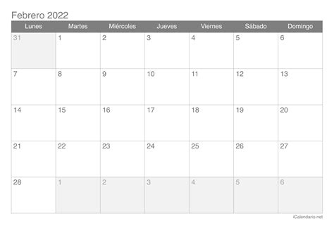 Calendario Febrero Para Imprimir
