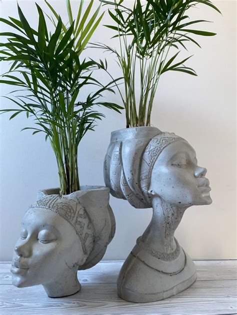 Woman Head Planter Pot African Queen Pot Unique Planters Concrete