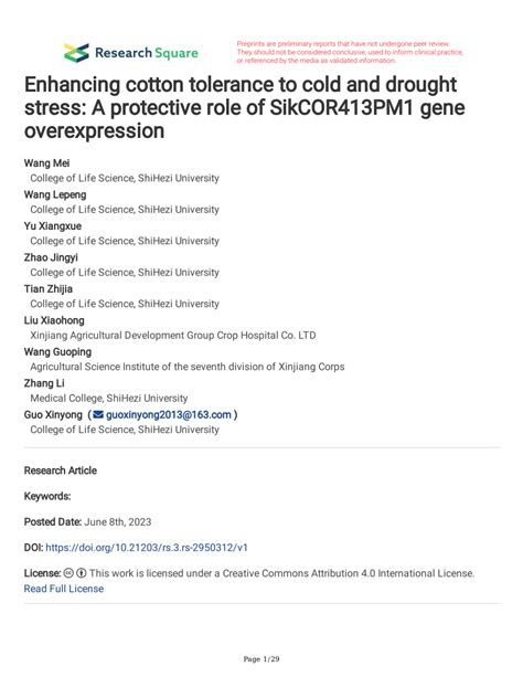 Pdf Enhancing Cotton Tolerance To Cold And Drought Stress A