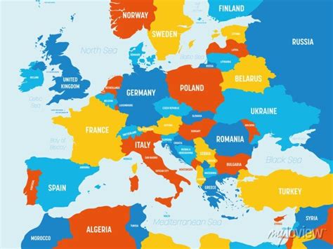 Europe Map 4 Bright Color Scheme High Detailed Political Map Canvas