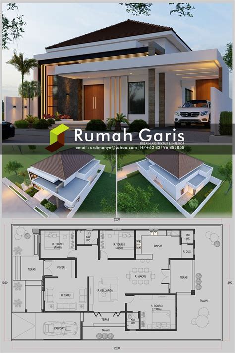 Desain Tampak Rumah 3 Kamar Tidur Modern Minimalis 1 Lantai 12x23 Meter