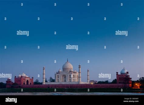 The Taj Mahal North Side And Mosque Viewed Across Yamuna River At