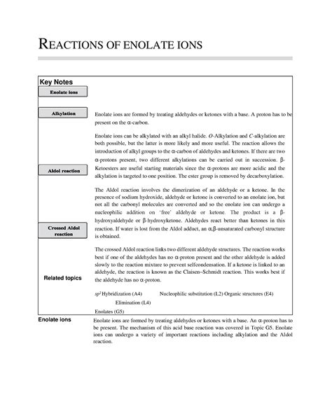 Reactions OF Enolate IONS - REACTIONS OF ENOLATE IONS Key Notes Related ...