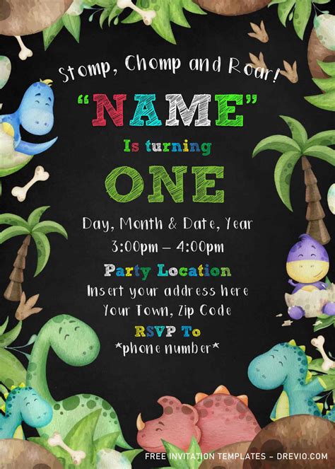 Free Greenery Forest Dinosaur Birthday Invitation Templates For Word ...