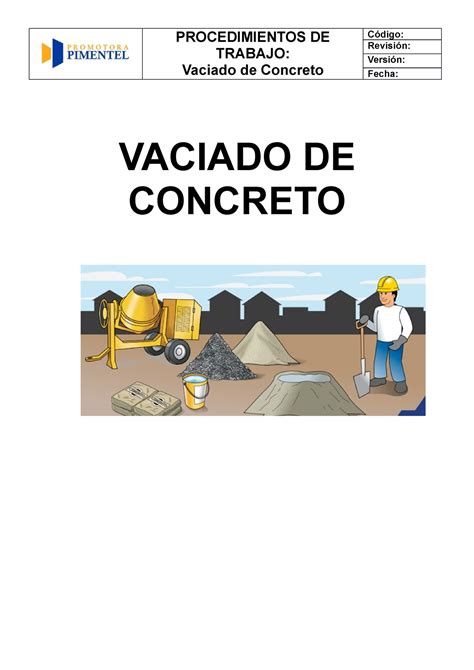 Vaciado De Concreto Informaci N Procedimientos De Trabajo Vaciado