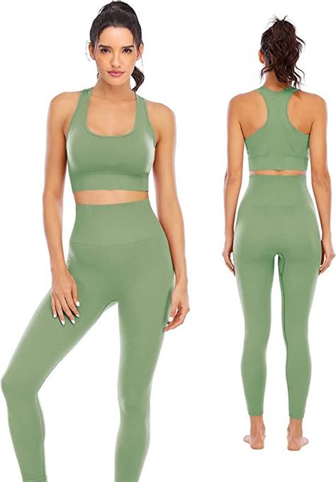 2 Piece High Waisted Seamless Leggings With Padded Sports Bra Sets Yoga