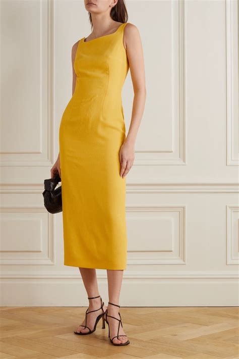 Emilia Wickstead Cleo Open back Cloqué Midi Dress Yellow UK10