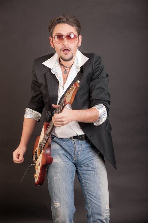 Man Playing Electric Guitar Stock Image Image Of Performer Sound