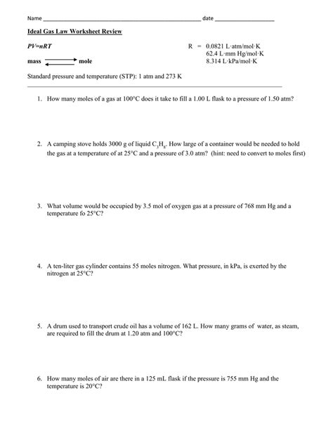 Ideal Gas Law Practice Worksheet Db Excel