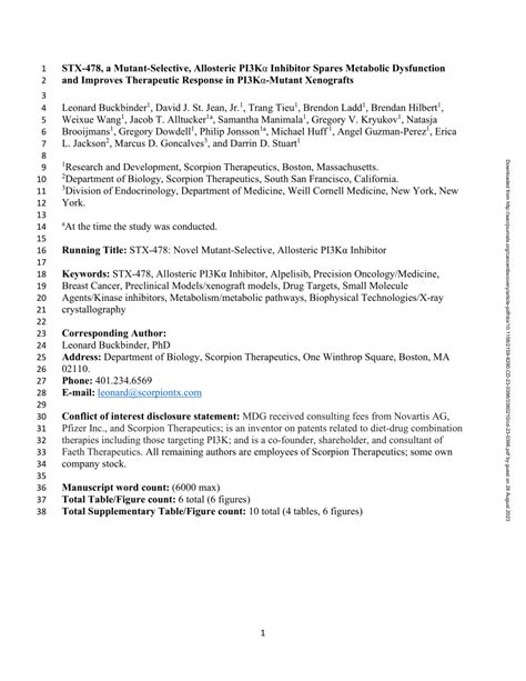 Pdf Stx A Mutant Selective Allosteric Pi Ka Inhibitor Spares