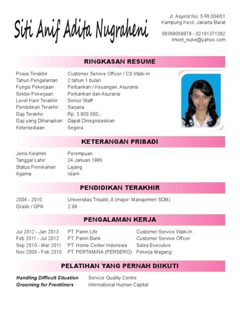 Detail Contoh Surat Curriculum Vitae Bahasa Indonesia Koleksi Nomer