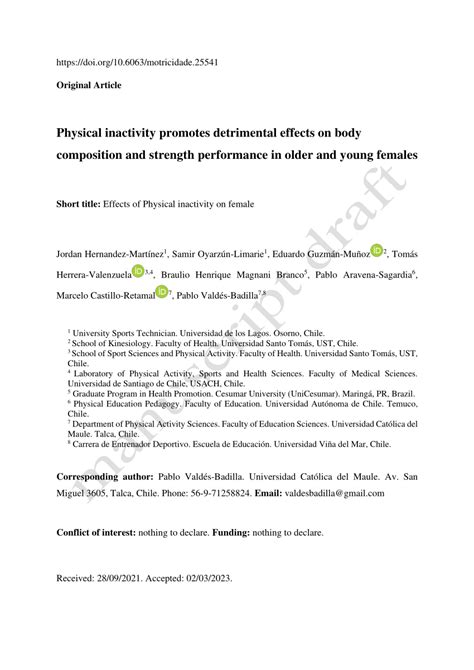 Pdf Physical Inactivity Promotes Detrimental Effects On Body