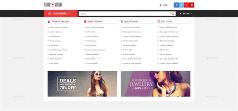 shop menu  commerce bootstrap mega menu psd template web elements