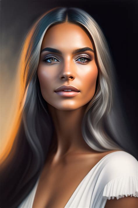 Lexica Portrait Of A Young Woman With Long Silver Hair And Bright Silver Eyes Deep Toned Skin