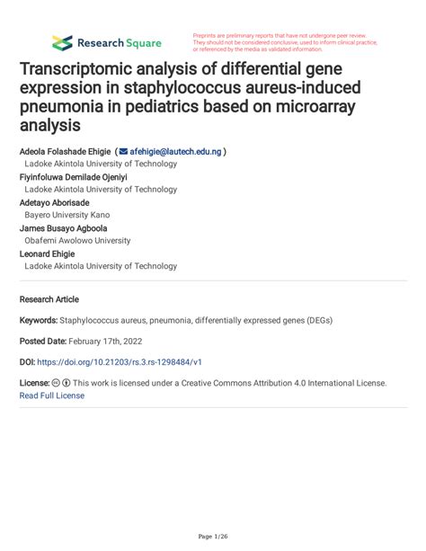 Pdf Transcriptomic Analysis Of Differential Gene Expression In