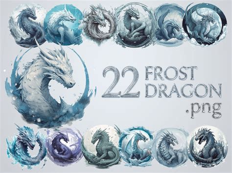 Ice Dragon Clipart Bundle Digital Dragon Art Transparent Etsy