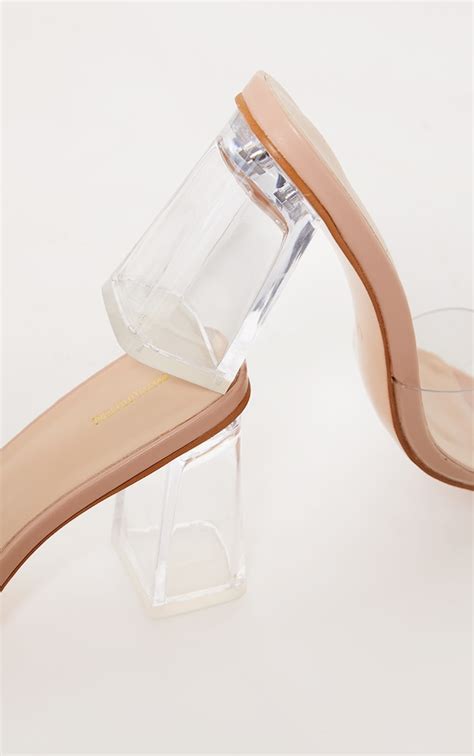 Nude Clear Strap High Clear Block Heel Mules Prettylittlething Usa