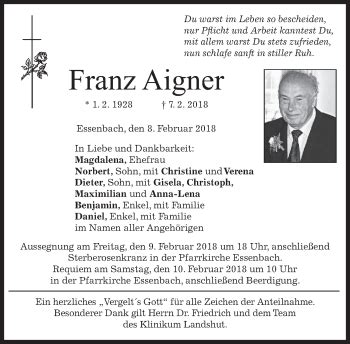 Traueranzeigen Von Franz Aigner Trauer Merkur De