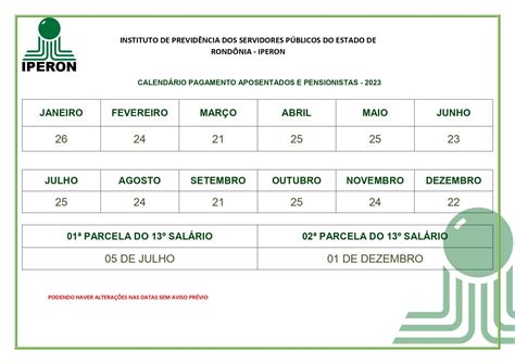 Previdência Calendário anual de pagamento dos segurados do Iperon é