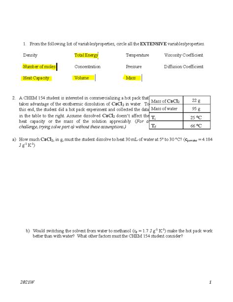 W Chem Ws Unit From The Following List Of Variables