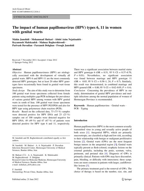 Pdf The Impact Of Human Papillomavirus Hpv Types 6 11 In Women