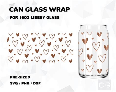 Hearts Pattern Libbey 16oz Can Glass Svg Coffee Glass Can Beer Glass