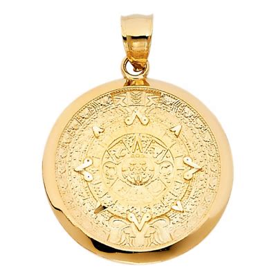 Medium 14k Gold Aztec Calendar Pendant Coin Charm Calendario Azteca