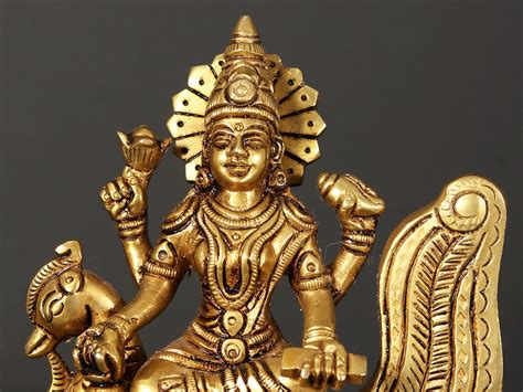 5 Small Goddess Gayatri Statue In Brass Seated On Swan Exotic India Art