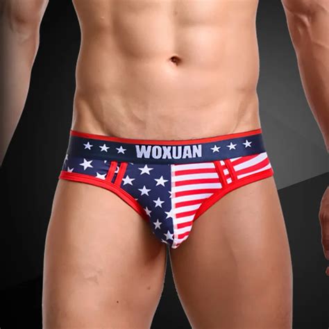 Sexy Underwear Men Briefs Shorts Cueca Male Underpants Flag Printed Cotton U Convex Pouch Low