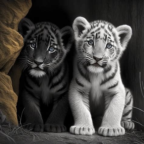 Black and White Tiger Cubs Download, Instant Downloadable Wallpaper ...