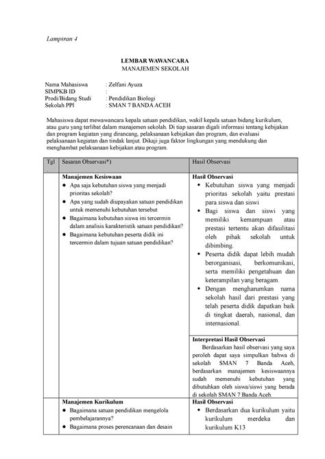 Lampiran 4 Contoh Format Lembar Observasi Manajemen Sekolah