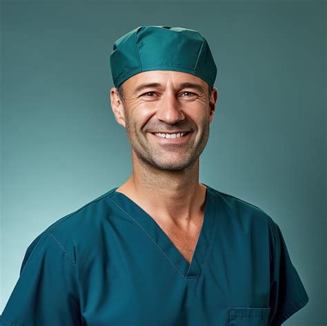 Premium Ai Image A Smiling Man Wearing A Blue Scrubs Hat And Smiling