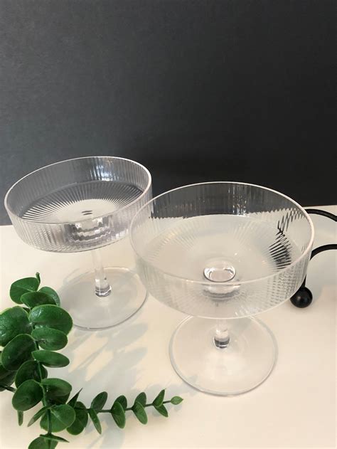 Glass Ripple Champagne Saucer Cup Nordic Ribbed Martini Etsy UK