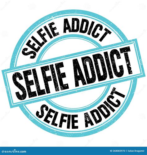 Selfie Addict Text On Blue Black Round Stamp Sign Stock Illustration