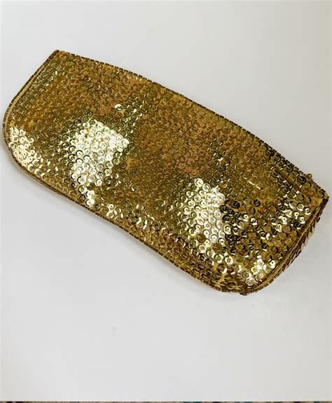 Vintage La Regale Productions Gold Sequin Clutch Purse Gem