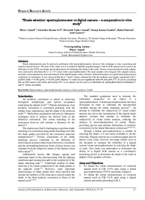 Pdf Shade Selection Spectrophotometer Vs Digital Camera A