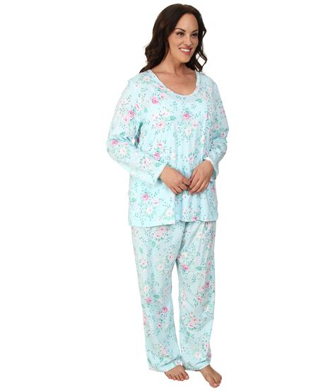 Carole Hochman Plus Size Printed Long Sleeve Pajama In Blue Blooming