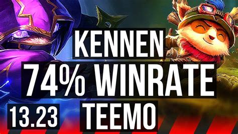 KENNEN Vs TEEMO TOP 74 Winrate 12 4 8 NA Challenger 13 23