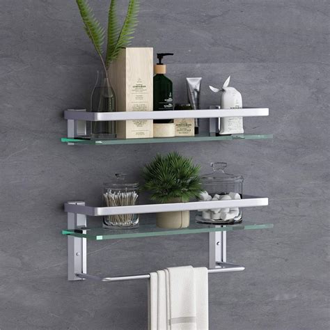 Amazon 15 7in Glass Bathroom Shelf With Towel Bar VOLPONE Glass